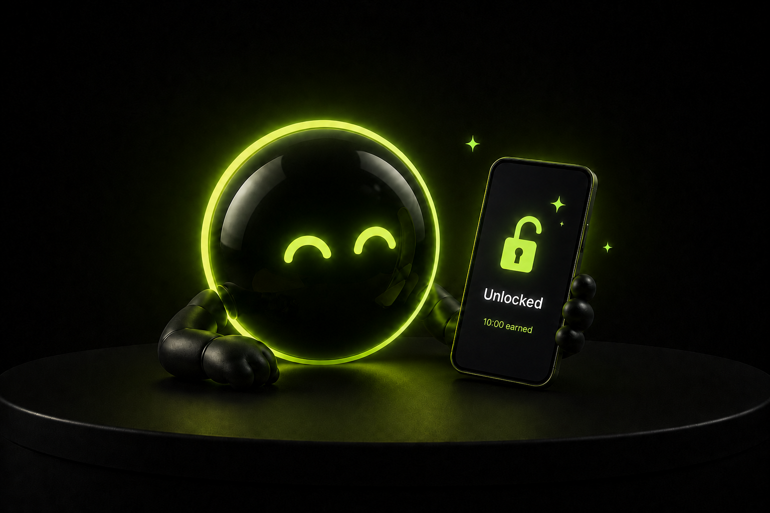 StudyIn character beside an unlocked phone