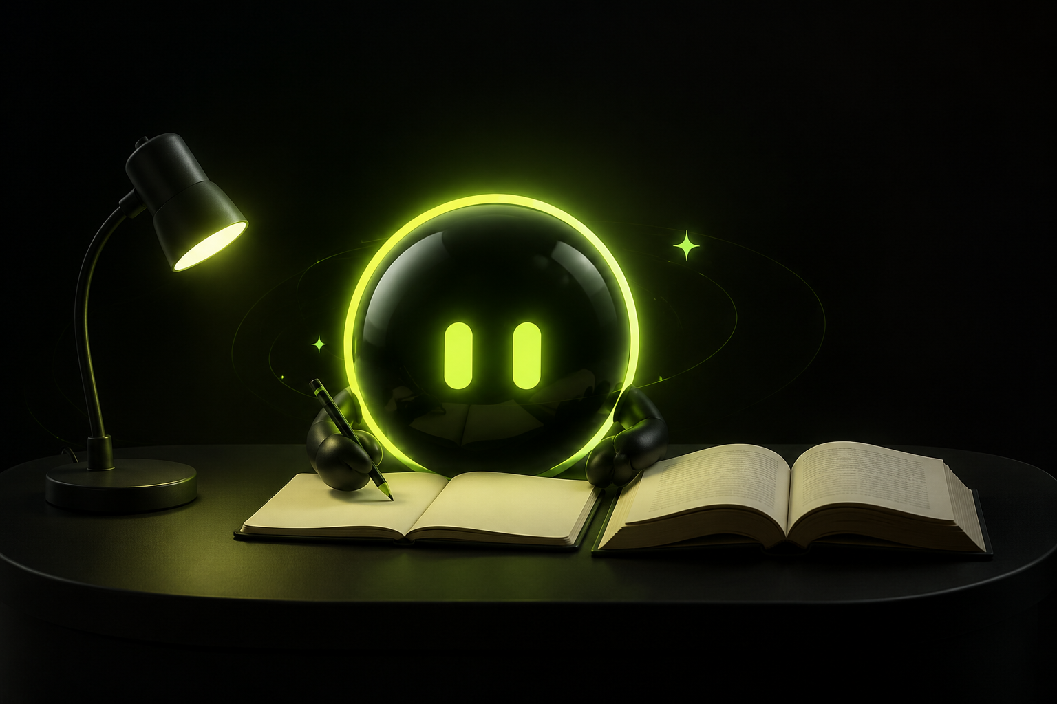 StudyIn character studying at a desk