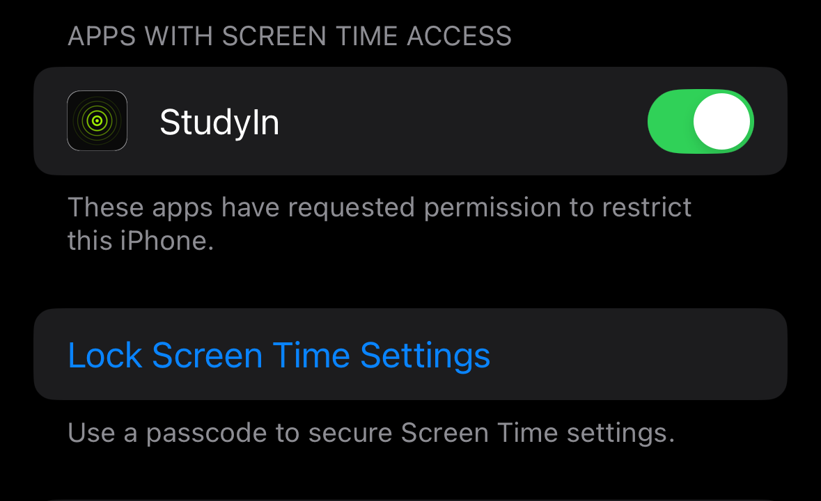 Lock Screen Time Settings option on an iPhone.