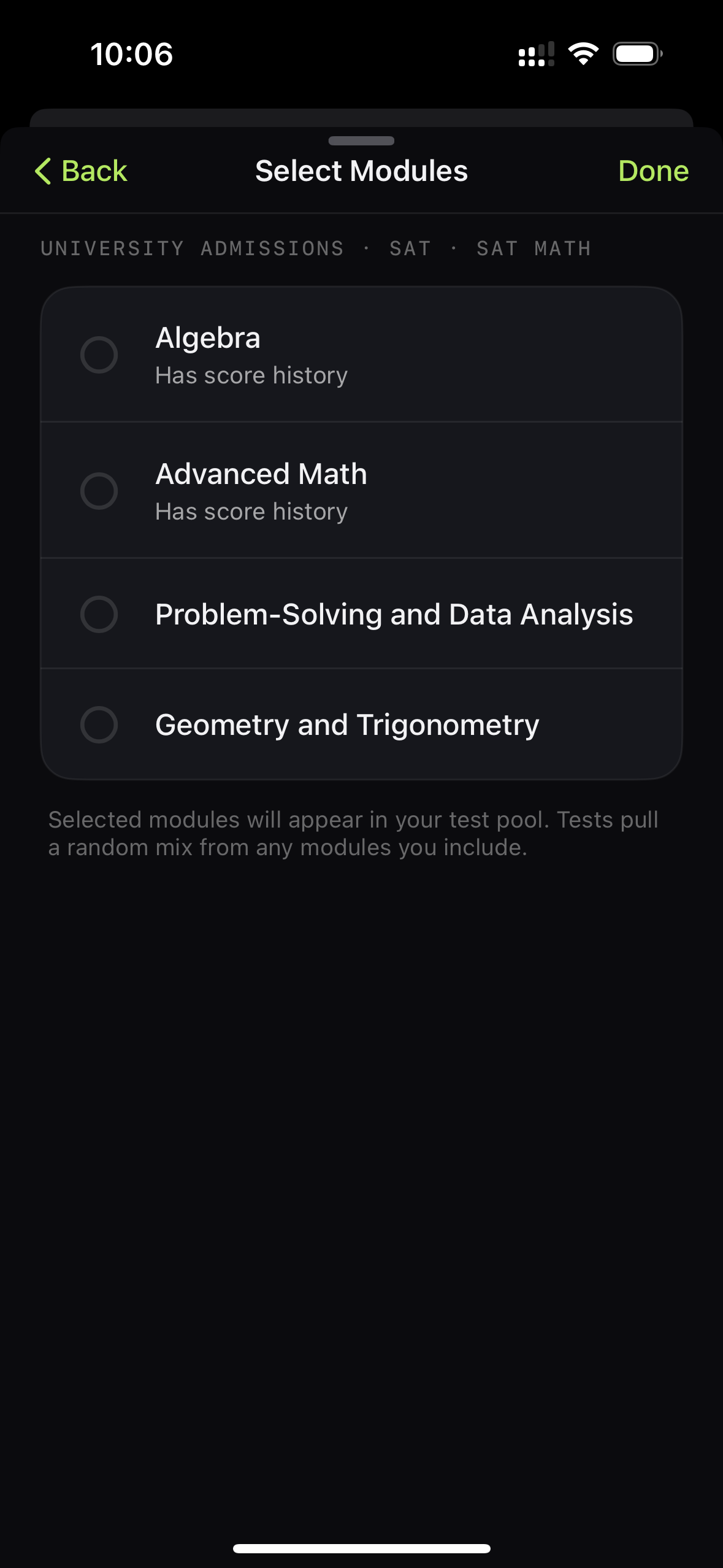 StudyIn SAT Math modules including Algebra and Advanced Math